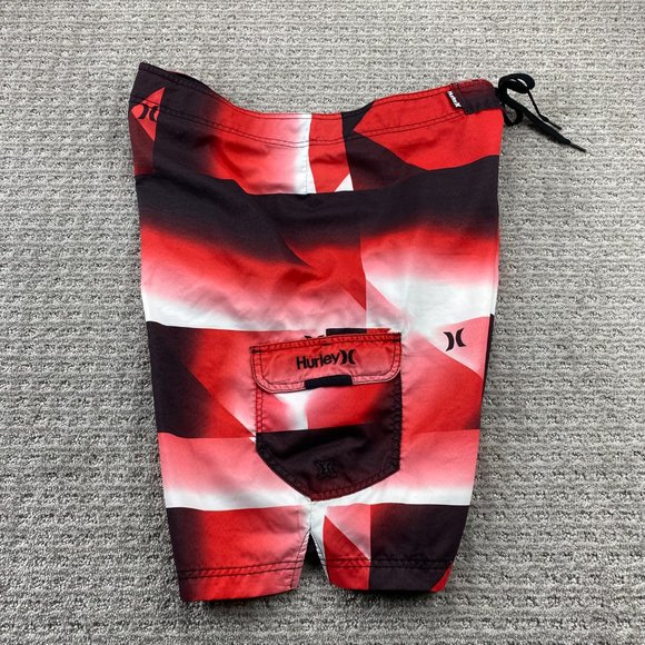 Hurley Swim Trunks Men 36 Red Black Bathing Suit Board Shorts Embroidered Logo - Picture 7 of 14